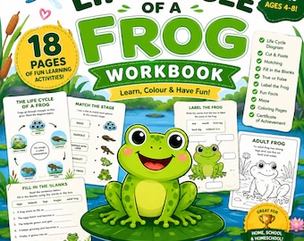 Life Cycle of a Frog Workbook Printable | Frog Life Cycle Activities | Science Worksheets for Preschool Kindergarten | PDF Instant Download