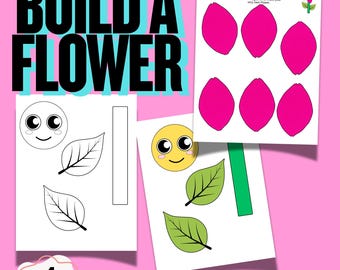Kids Activity Printables: Build a Flower Craft for Kids, Cut and Paste Activity, Preschool Learning Activity, Instant Download