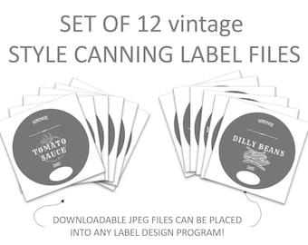 Rustic Vintage Canning Labels – Set of 12 Printable Designs for Homemade Jam, Pickles & Sauces