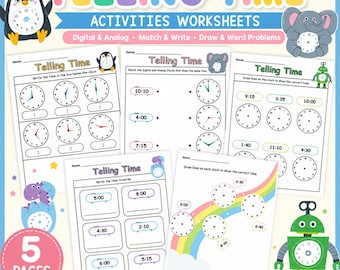時刻の読み方ワークシート｜子供向けデジタル時計＆アナログ時計アクティビティ（デジタルダウンロード）