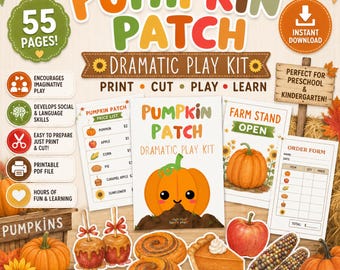 Pumpkin Patch Dramatic Play Kit Printable | Preschool Fall Activities | Pretend Play Center | Homeschool PDF | 55 Pages