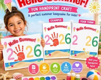Hello Summer 2026 Handprint Craft Printable | Summer Keepsake Activity for Kids | Preschool & Kindergarten PDF | Instant Download