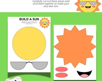 Kids Craft Activity for Kids: Summer Cut and Paste Activity, Preschool Coloring Craft, Fine Motor Skills Worksheet, Instant Download