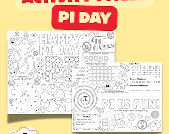 Kids Activity Printable: Pi Day Activity Placemats, Math Worksheets for Kids, March 14 Classroom & Homeschool PI Day PDF, Circle Math Games
