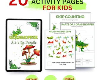 Zestaw aktywności dla dzieci: Konik polny, Arkusze ćwiczeń z owadami do druku, Wyszukiwarka słów: Labirynt cyklu życia, Przedszkole, Edukacja domowa, PDF