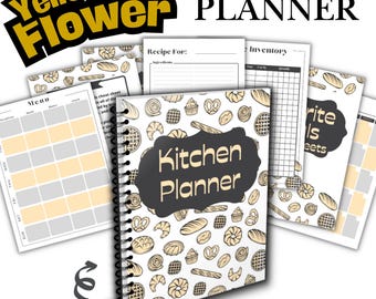 Uniwersalny planer kuchenny w formacie PDF | Planer posiłków, lista zakupów i organizer przepisów (żółty)