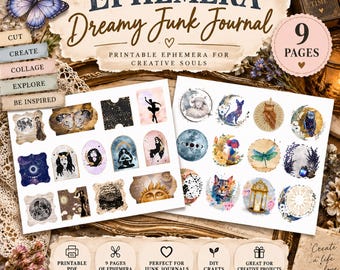 Dreamy Junk Journal Ephemera Printable | Vintage Collage Papers & Tags | Printable Scrapbook Embellishments | Digital Download
