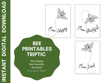 Zestaw nadruków z pszczołami – inspirujący tryptyk, minimalistyczna grafika liniowa (do pobrania w wersji cyfrowej)