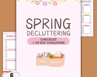 Lista kontrolna wiosennego porządkowania do druku w formacie PDF | 30-dniowy plan wyzwań, harmonogram sprzątania, organizacja domu, lista rzeczy do zrobienia