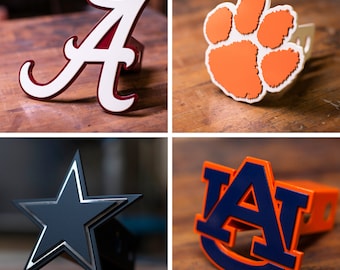 Custom Sports Team | Steel Hand Made Trailer Hitch Cover | Fits 2 Inch Receiver Plug | Football & Baseball Vehicle Accessories