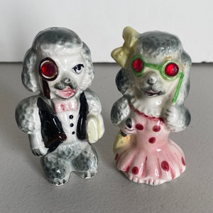 Vintage Anthropomorphic Rhinestone Poodles Salt & Pepper Shaker Set **FANTASTIC CONDITION!!**
