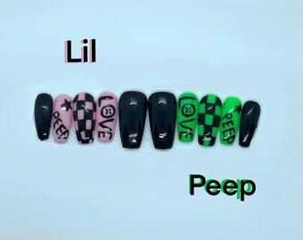 pix Lil Peep Inspired Nails Pink And Black peep nails etsy