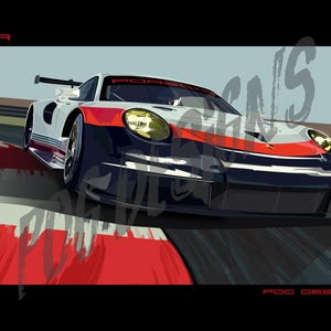 Porsche RSR digital art. Highly-detailed digital print.