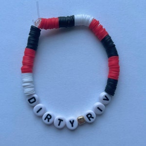 Handmade College Beaded Bracelet, Customizable Clay Bead Bracelet, Charms, 90s Inspired, Trendy, Beaded Bracelet Red, Black Beads, Letters