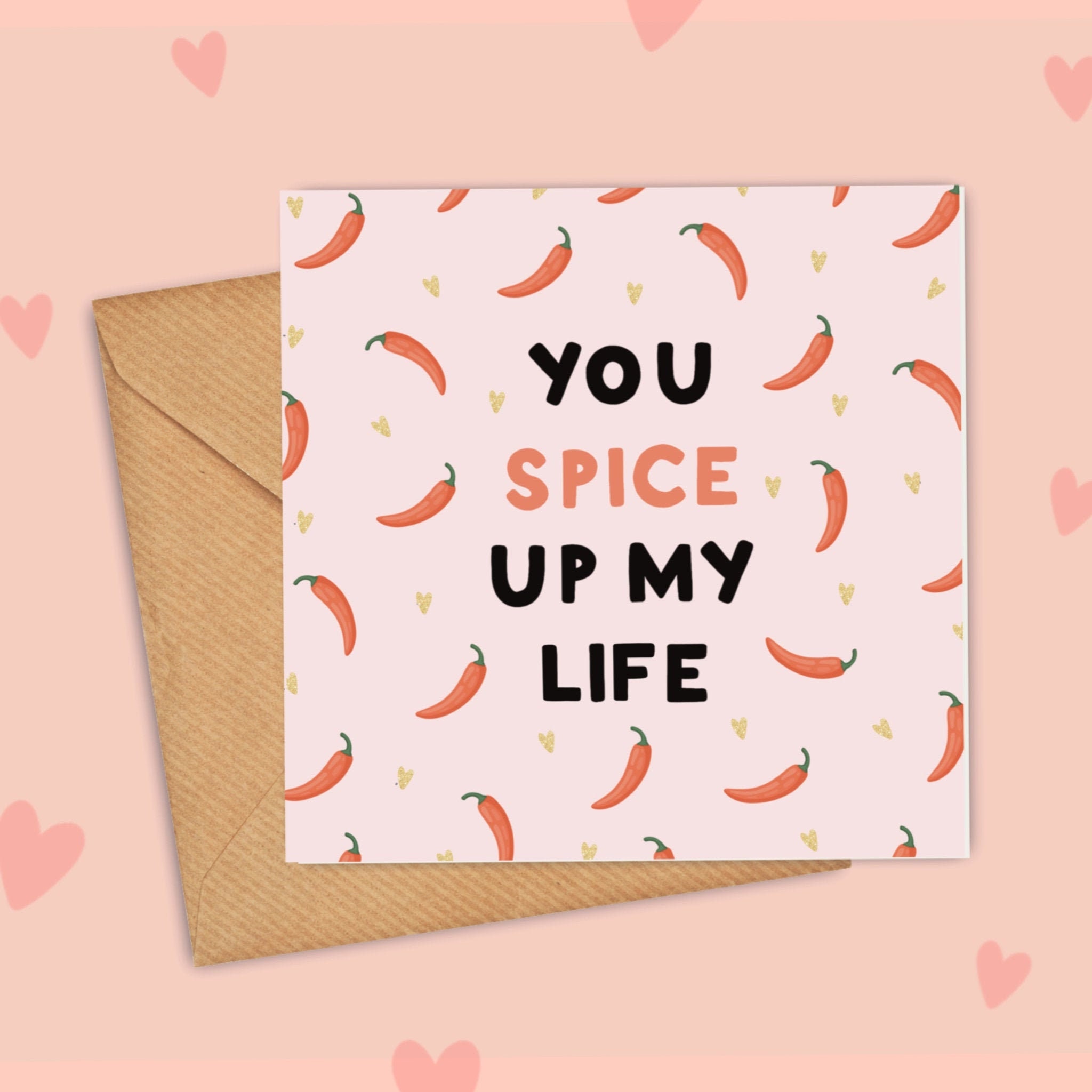 You Spice Up My Life With Gold Vinyl Hearts Anniversary Card Etsy