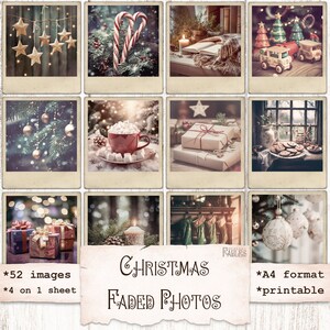 Kit rétro de photos délavées de Noël, éphémères de journal indésirable, photos vintage de vacances, photographies, scrapbooking, images de journal imprimables