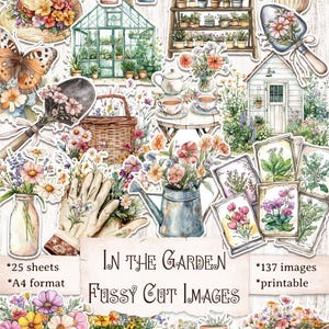 Dans le jardin : images aux coupes soignées, papiers éphémères imprimables pour le journal des ordures ménagères, découpes botaniques esthétiques, stickers Bullet Journal, images numériques pour albums de scrapbooking