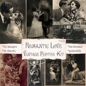 Romantische liefde vintage foto's kit, geliefden, antieke foto's voor junk journal, scrapbooking, kaarten maken, valentijnsdag, digitale kit