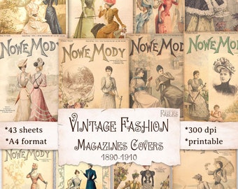 Vintage Fashion Magazine Covers 1890-1910: Printable Ephemera (Digital Download)