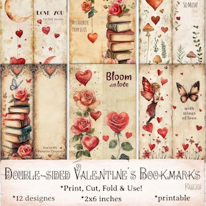Valentinstag Lesezeichen, Romantische Geschenkanhänger, Buch Liebhaber Geschenk, Vintage Junk Journal Ephemera, Scrapbooking Dekor Herz