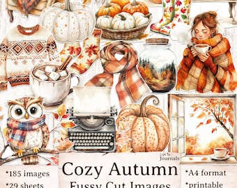 185 gezellige herfst kieskeurige snijafbeeldingen, esthetische herfstjunk journal printables, herfststickers, rustieke kunst, ephemera, plakboeken