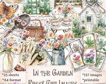 In the Garden – Fussy Cut Images, Printable Junk Journal Ephemera, Aesthetic Botanical Cutouts, Bullet Journal Stickers, Scrapbook Digitals