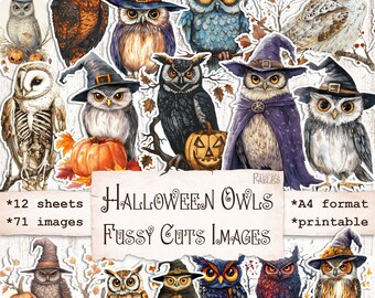 Halloween Owls Fussy Cut Images, Spooky Ephemera for Scrapbook, Junk Journal, Bullet Journal, Paper Craft, Collage, Witchcraft Embellishment