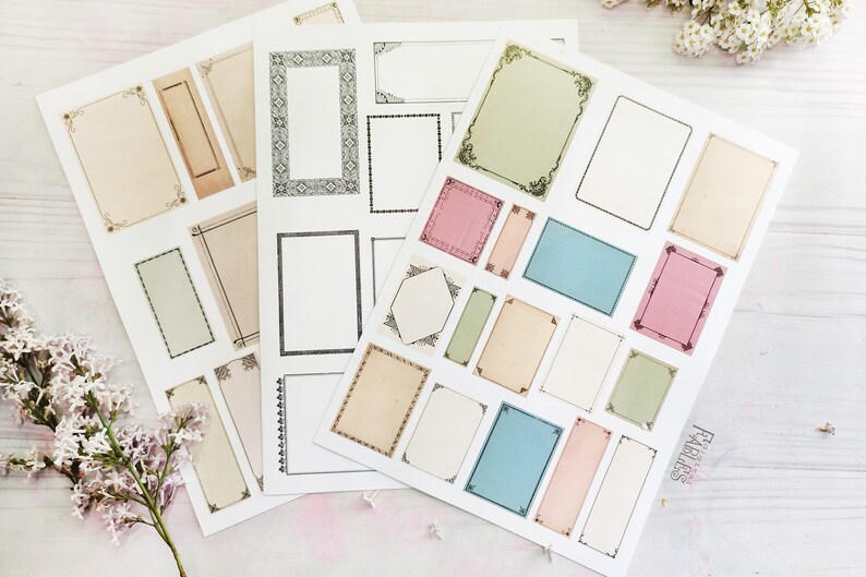 Pu&ograve; includere: Un set di etichette stampabili in stile vintage con bordi decorativi. Le etichette sono di vari colori, tra cui rosa, blu, verde e beige. Le etichette sono perfette per aggiungere un tocco di fascino vintage ai tuoi lavoretti, regali e arredamento della casa.