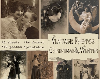 Christmas and Winter Vintge Photos, Images, Digital Kit, Christmas Antique Photos for Junk Journal, Scrapbooking, Christmas Ephemera