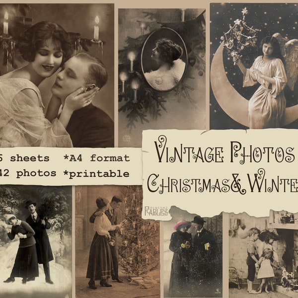 Christmas and Winter Vintge Photos, Images, Digital Kit, Christmas Antique Photos for Junk Journal, Scrapbooking, Christmas Ephemera