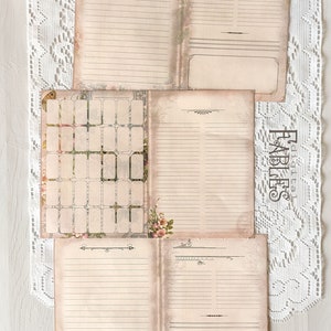 May include: Three printable pages with vintage floral designs and lined spaces for writing. The pages are titled "Fables" and feature butterflies and floral accents.