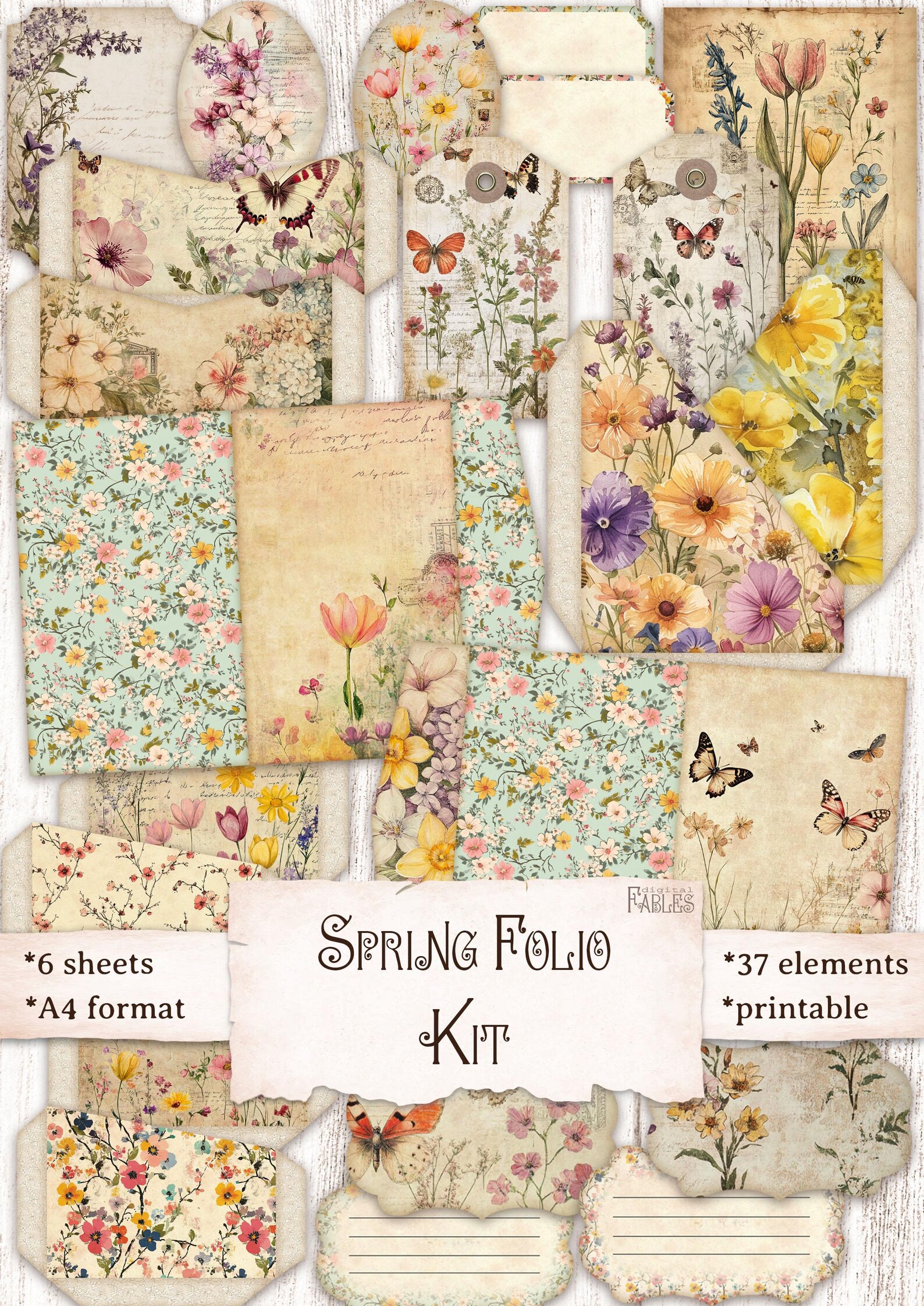 Spring Folio Kit - Printable Junk Journal Folio With Pockets, Tags ...