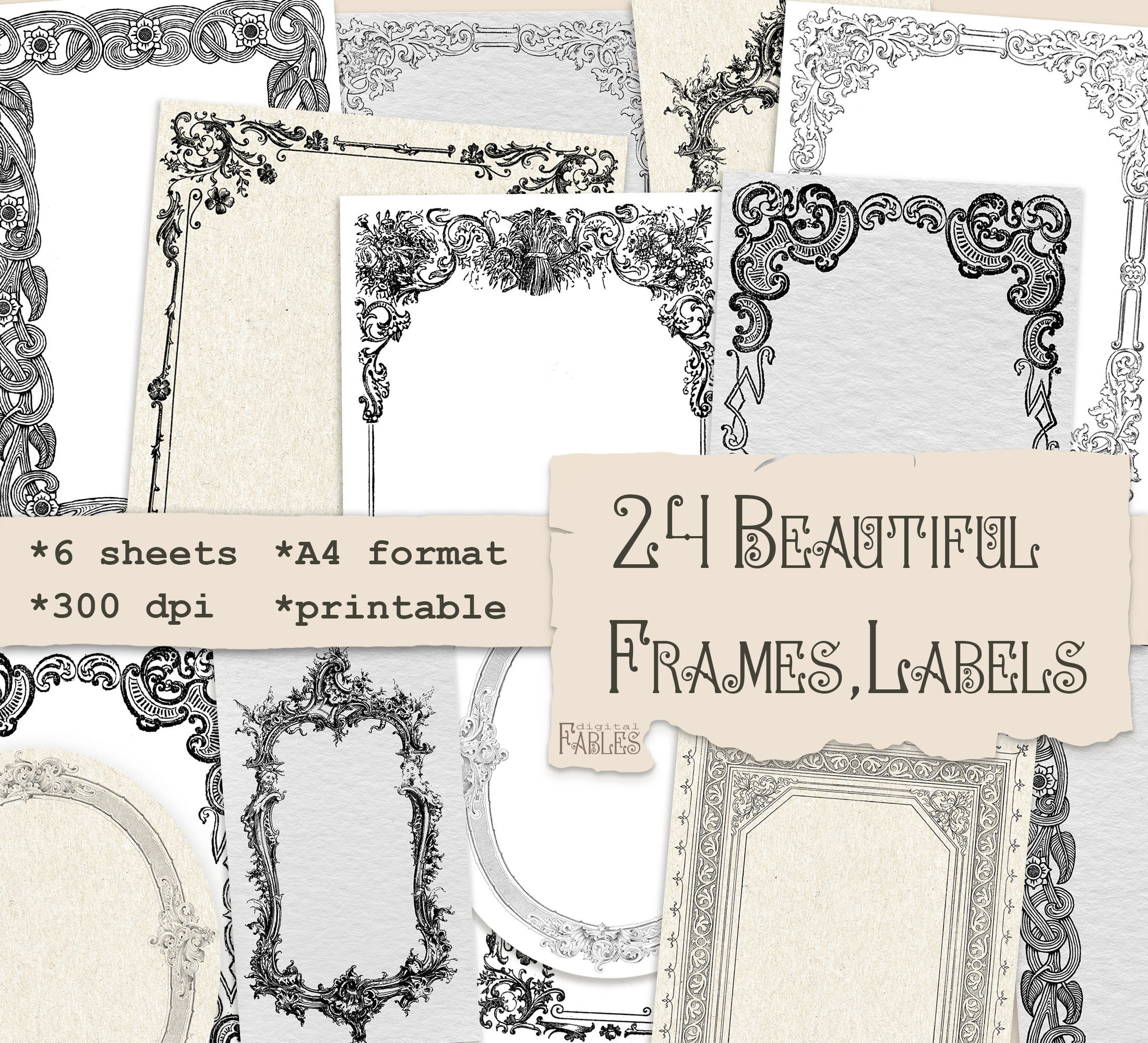 24 Beautiful Frames/labels Digital Printable Instant Etsy