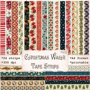 Kerst nep-washi-tapestrips, junkjournaal, planner, plakboek, afdrukbare ephemera, collagevel, digitale download, december Daily