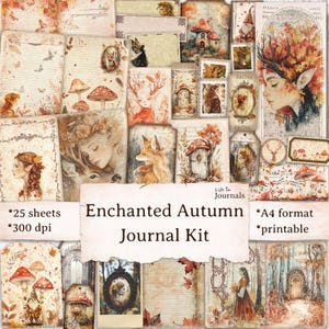 Kit de diario basura de otoño encantado, cuento de hadas del bosque imprimible, set de álbumes de recortes de otoño, efímeras vintage mágicas, hojas de collage de bosque élfico