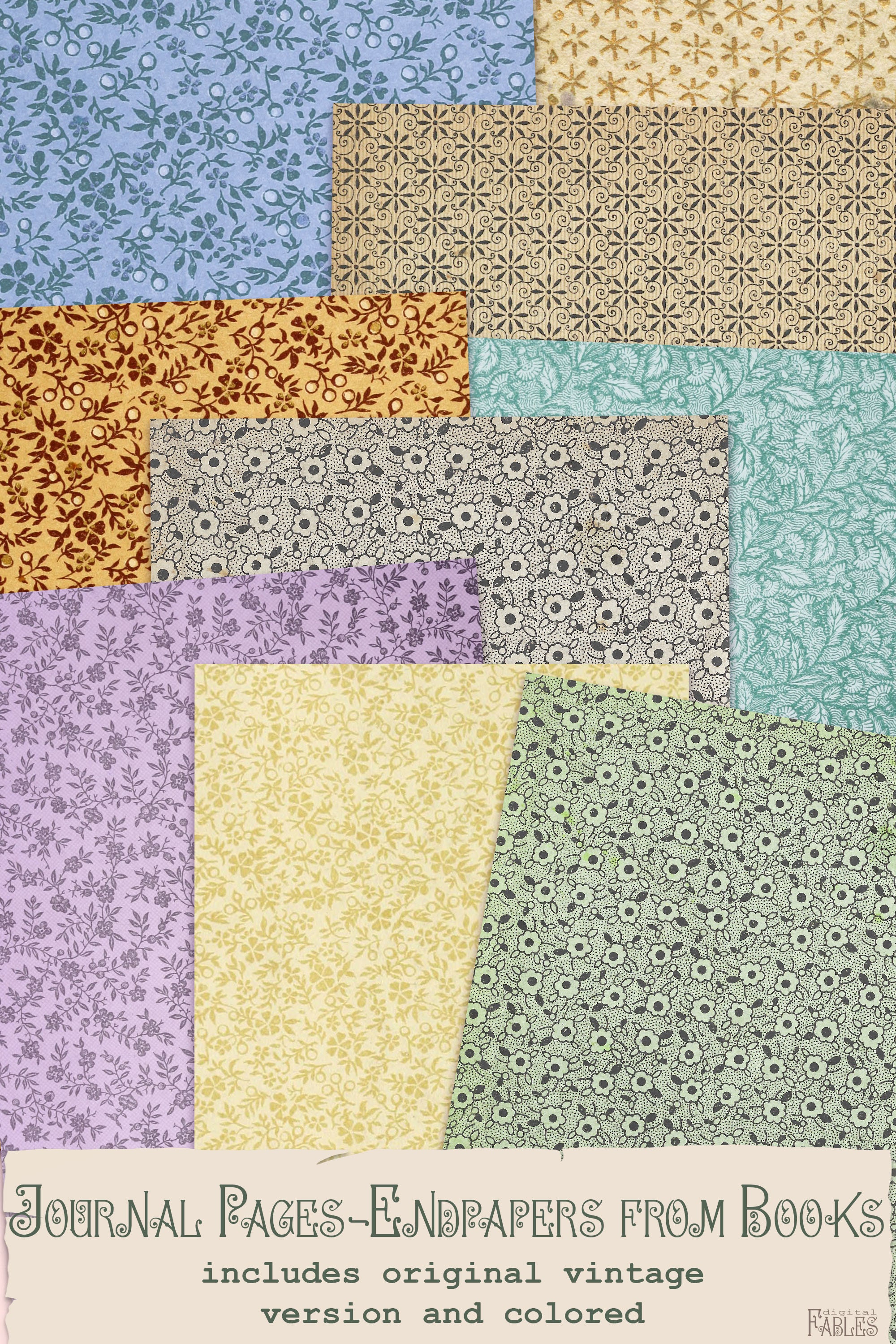 Endpapers From Old Books, Vintage Pattern Paper Printable, Collage ...