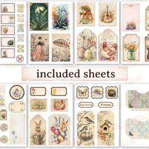 Puede incluir: Un paquete de papel digital con tem&aacute;tica primaveral. El paquete incluye im&aacute;genes de flores, p&aacute;jaros, huevos y otros elementos de tem&aacute;tica primaveral. Las im&aacute;genes son de estilo vintage y son perfectas para scrapbooking, creaci&oacute;n de tarjetas y otras manualidades de papel.
