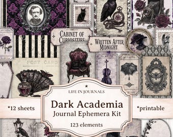 Dark Academia Junk Journal Ephemera Kit, Gothic Victorian Printable, Vintage Tags, Tickets, Labels, Stamps, Poe Inspired Ephemera, Halloween
