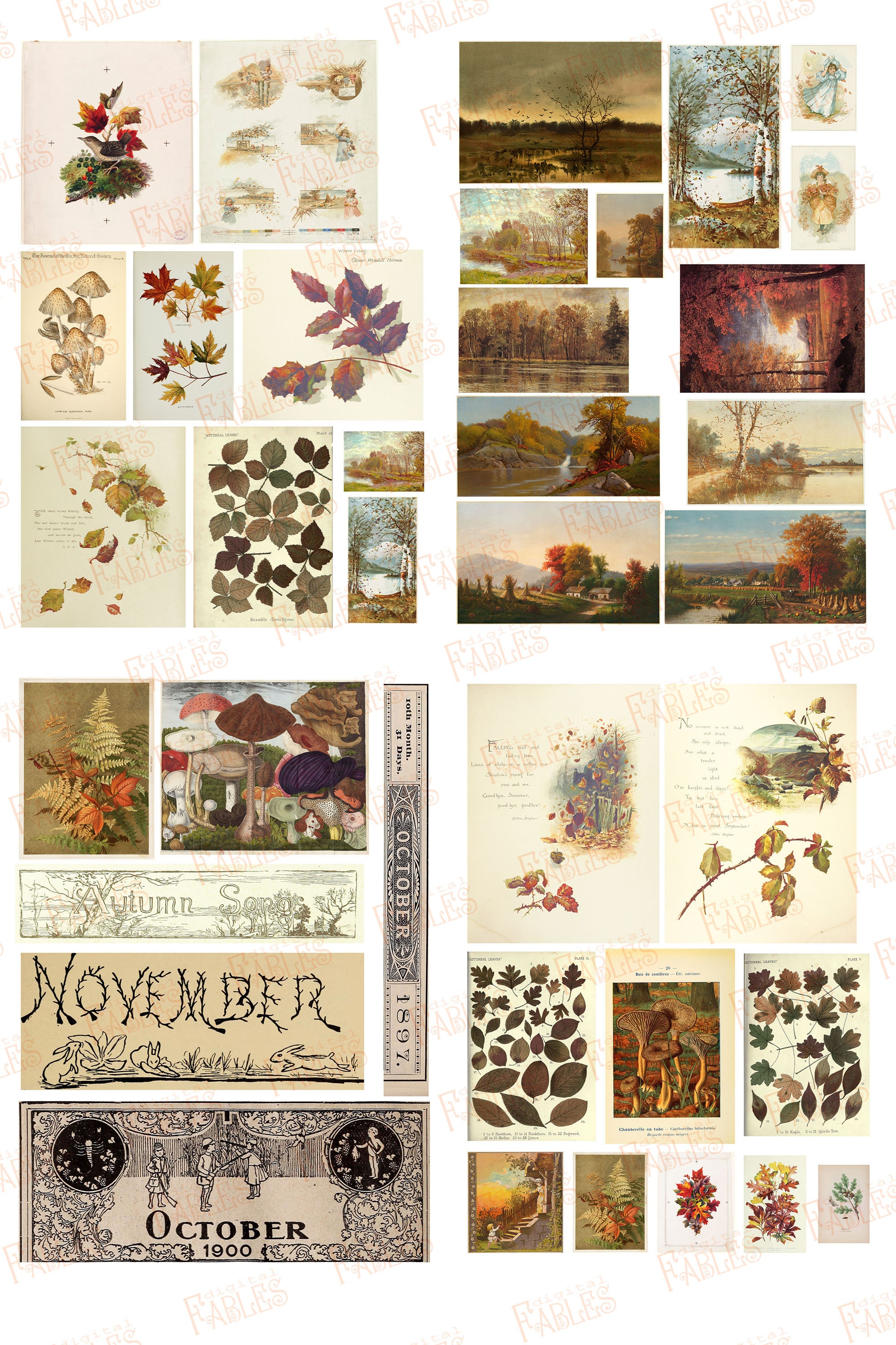 Printable Autumn Images Digital Kit Fall Landscapes Leaves - Etsy