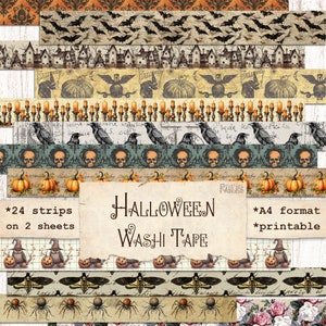 Halloween-washi-tapestroken, afdrukbaar ongewenste dagboek, planner, plakboekbenodigdheden, collage, digitale download, All Hallows Eve, horror