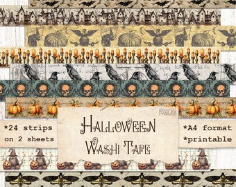 Halloween Washi Tape Strips, Junk Journal Printable, Planner, Scrapbook Supplies, Collage, Digital Download, All Hallows Eve, Horror