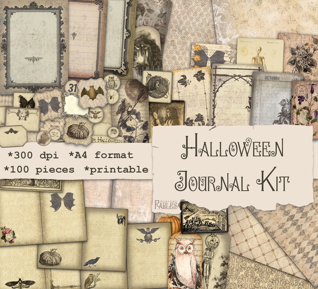 Halloween Junk Journal Kit, Vintage Brown Grunge Shabby, Tags, Labels ...