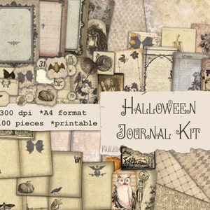 Halloween Junk Journal Kit, Vintage Brown Grunge Shabby, Tags, Labels, Pages and Pattern Papers, Ephemera, All HallowsEve Journal, Scrapbook
