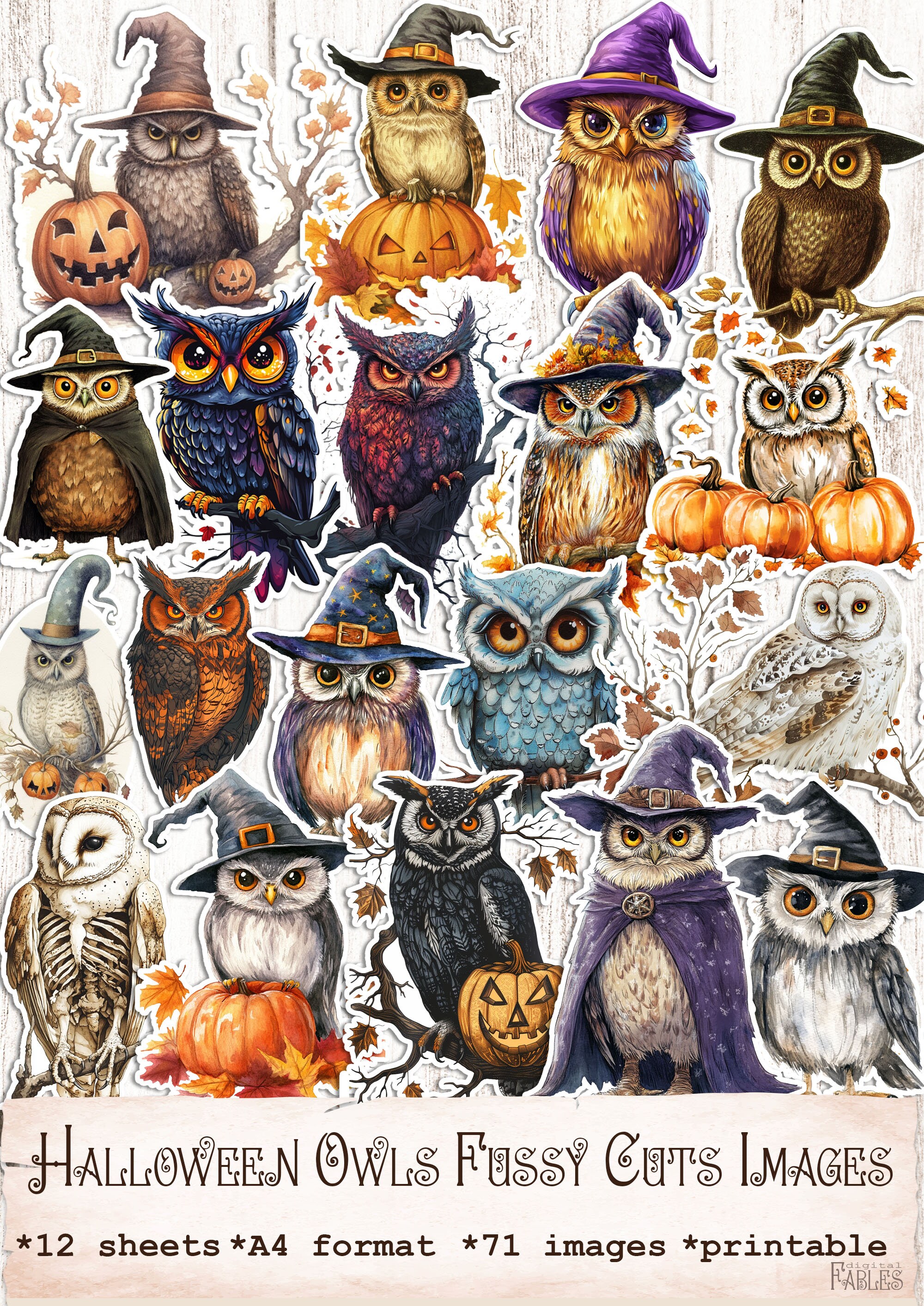 Halloween Owls Fussy Cut Images, Spooky Ephemera for Scrapbook, Junk ...