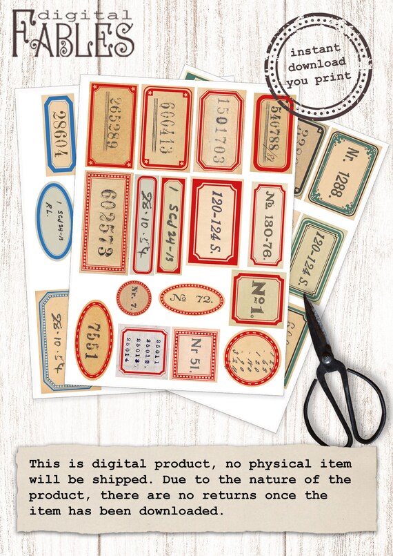 Buy Vintage Numbers on Retro Lables, Printable Junk Journal Buy Vintage Numbers on Retro Lables, Printable Junk Journal
