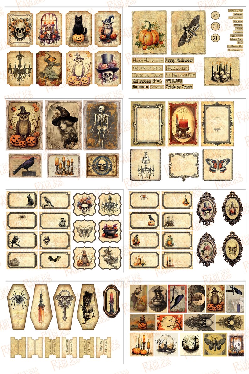 Halloween Junk Journal Kit 23, Vintage Grunge Shabby, Labels, Pages and ...