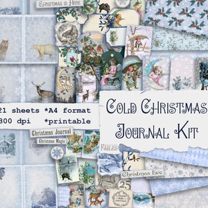 Kalter Winter Junk Journal Kit, Frostige Journal Seiten, Cooles Ephemera Digital Kit, Winter Wunderland, Weihnachten Scrapbook Set, Blau, Schnee Kit