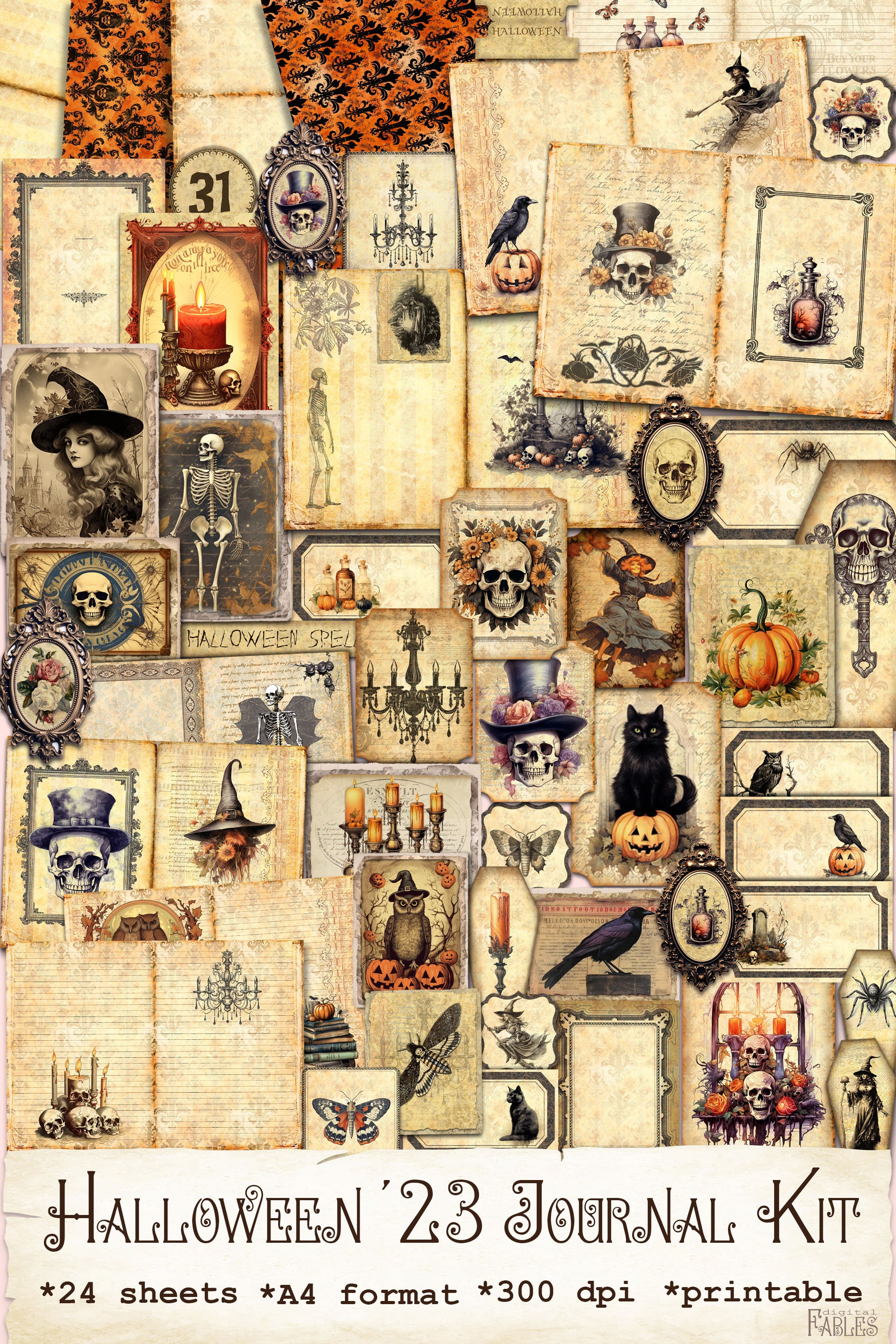 Halloween Junk Journal Kit 23, Vintage Grunge Shabby, Labels, Pages and ...