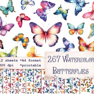 267 Watercolor Butterflies Fussy Cutting Images, Digital Printable, Journal Butterfly Embellishment, Scrapbooking, Art Journal, Cards Making