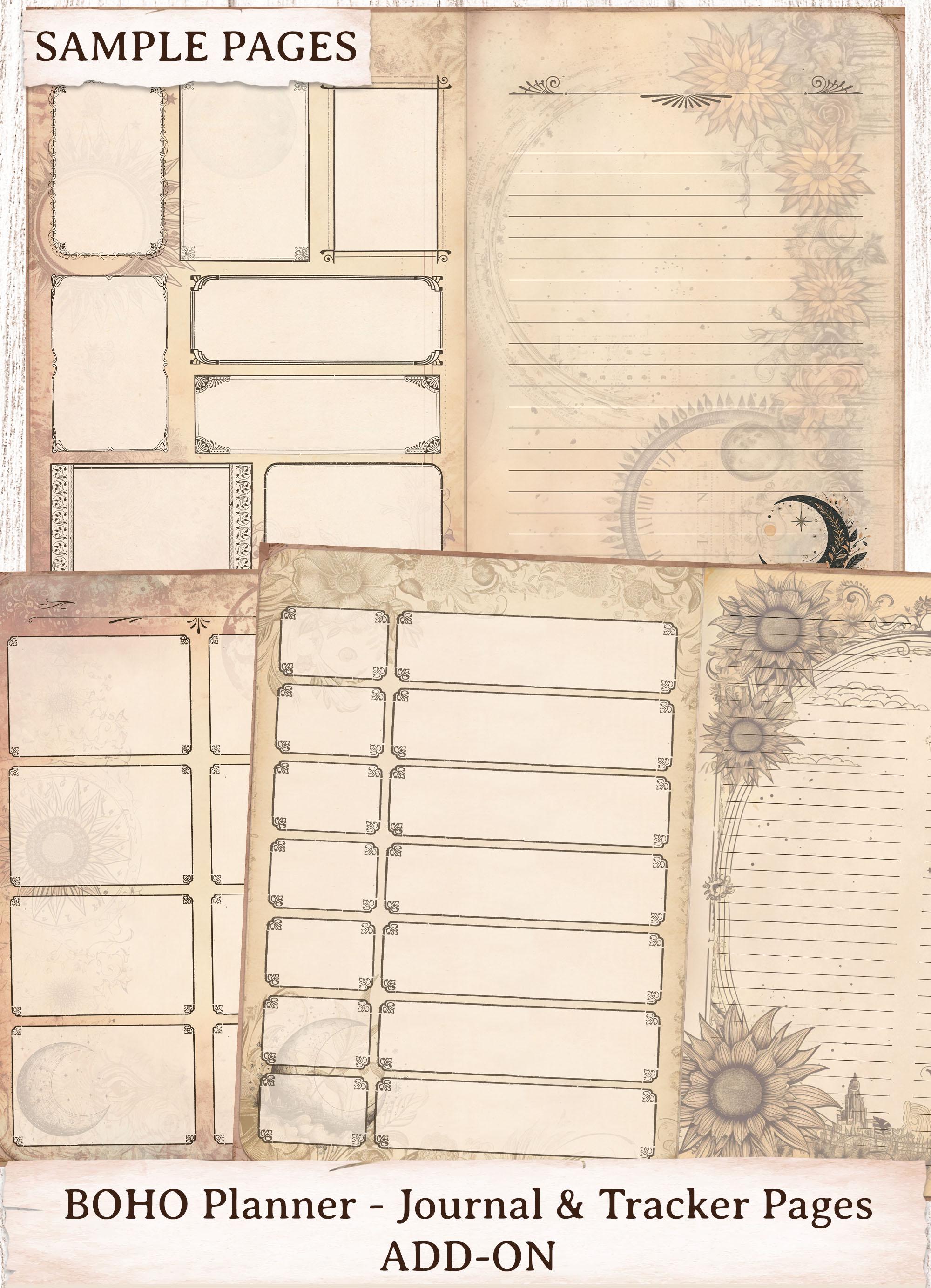Boho Planner Junk Journal Kit - Add-on, Tracker Pages, Gratitude, Mood ...